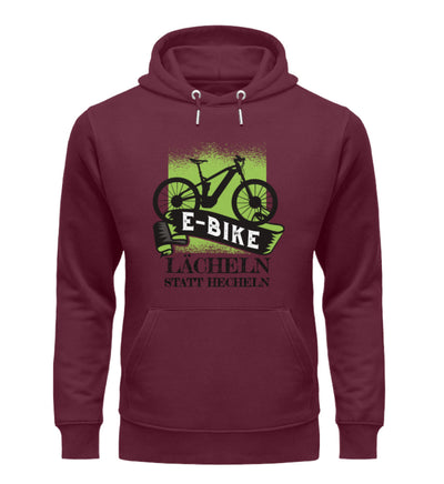 E-Bike - Lächeln statt hecheln - Unisex Premium Organic Hoodie e-bike Weinrot