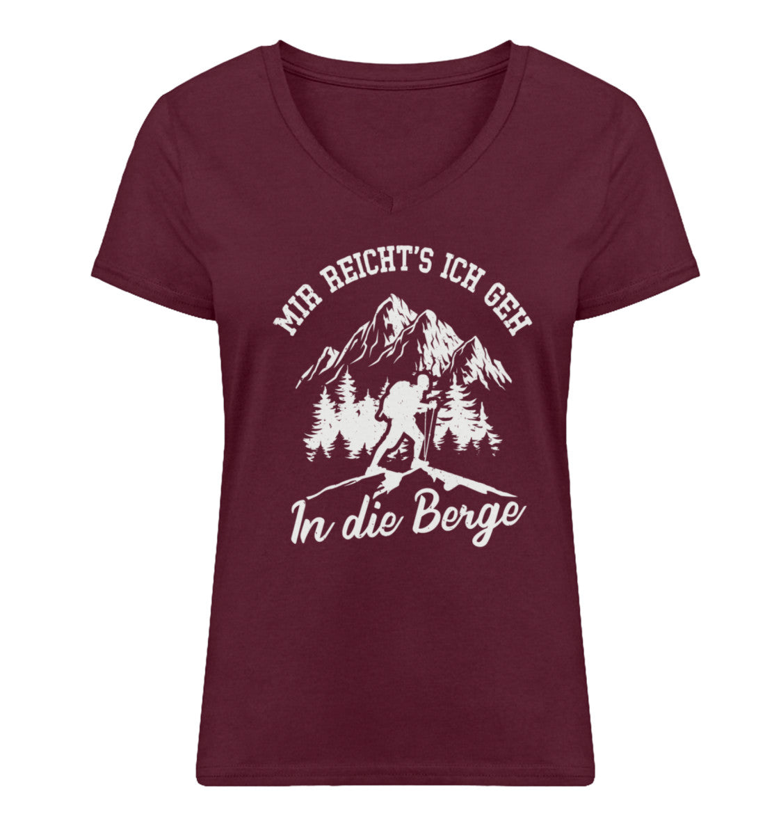Mir reichts ich geh in die Berge - Damen Organic V-Neck Shirt berge wandern Weinrot