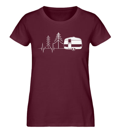 Herzschlag Wohnwagen - Damen Organic T-Shirt camping Weinrot