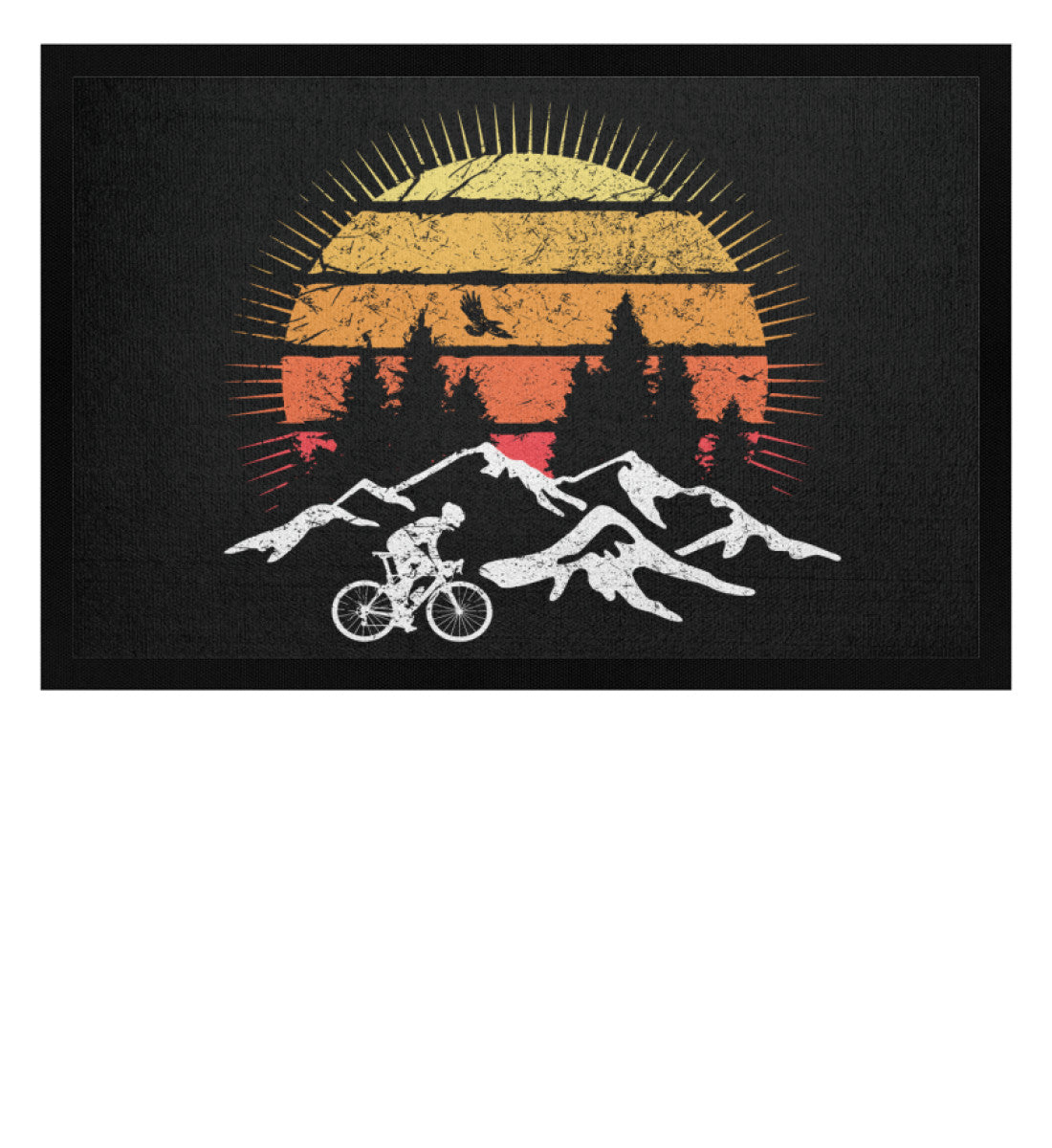 Radfahrer und Sonne Vintage - Fußmatte mit Gummirand fahrrad mountainbike Schwarz