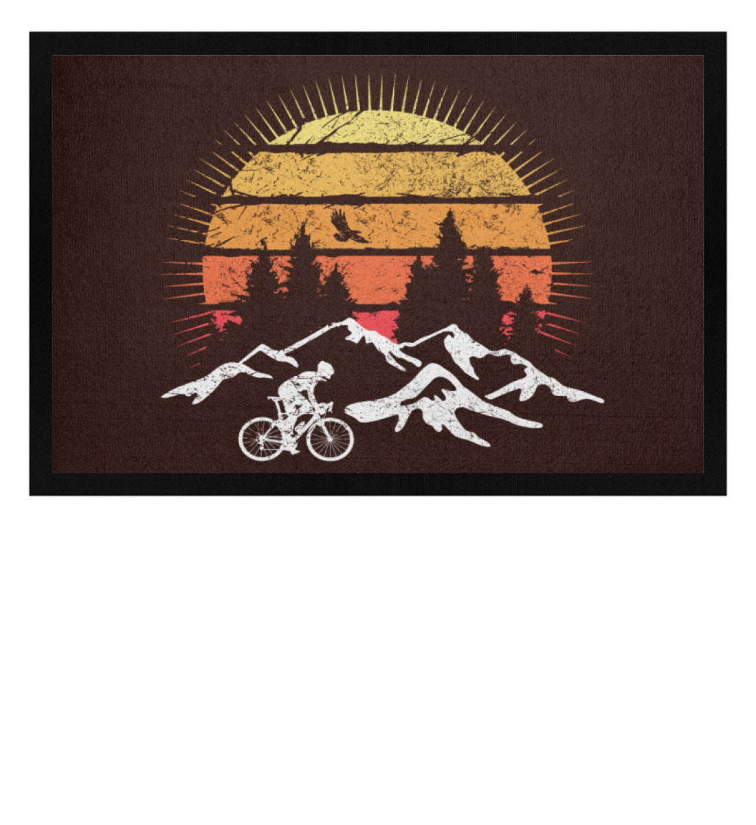 Radfahrer und Sonne Vintage - Fußmatte mit Gummirand fahrrad mountainbike Braun