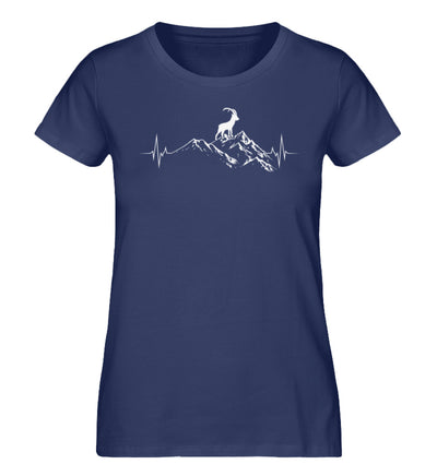 Herzschlag Berge und Steinbock - Damen Premium Organic T-Shirt berge wandern Navyblau