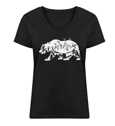 Bär und Berge Abstrakt - Damen Organic V-Neck Shirt berge camping Schwarz