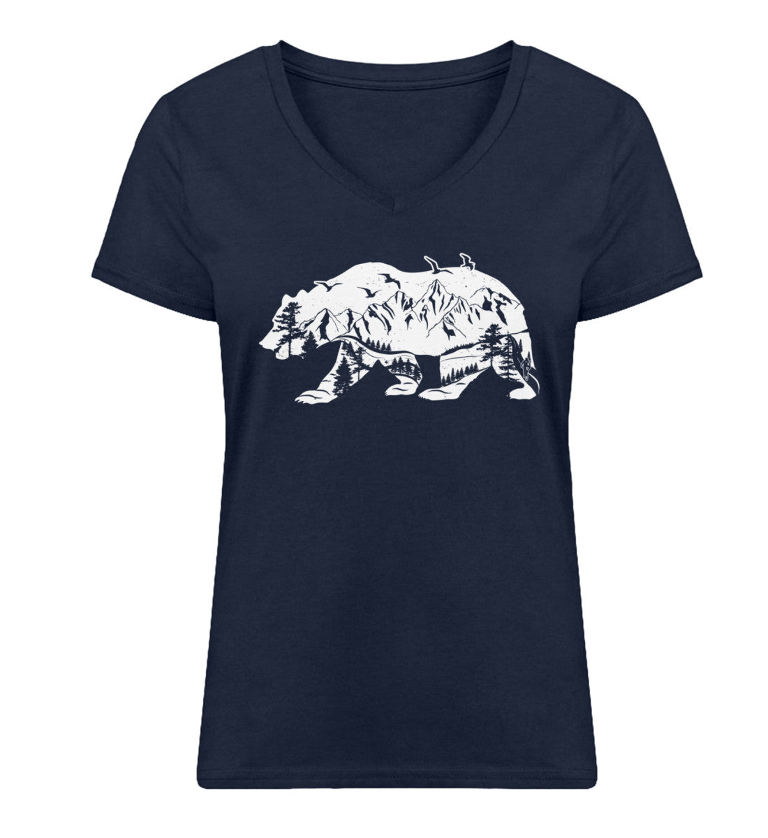 Bär und Berge Abstrakt - Damen Organic V-Neck Shirt berge camping Navyblau