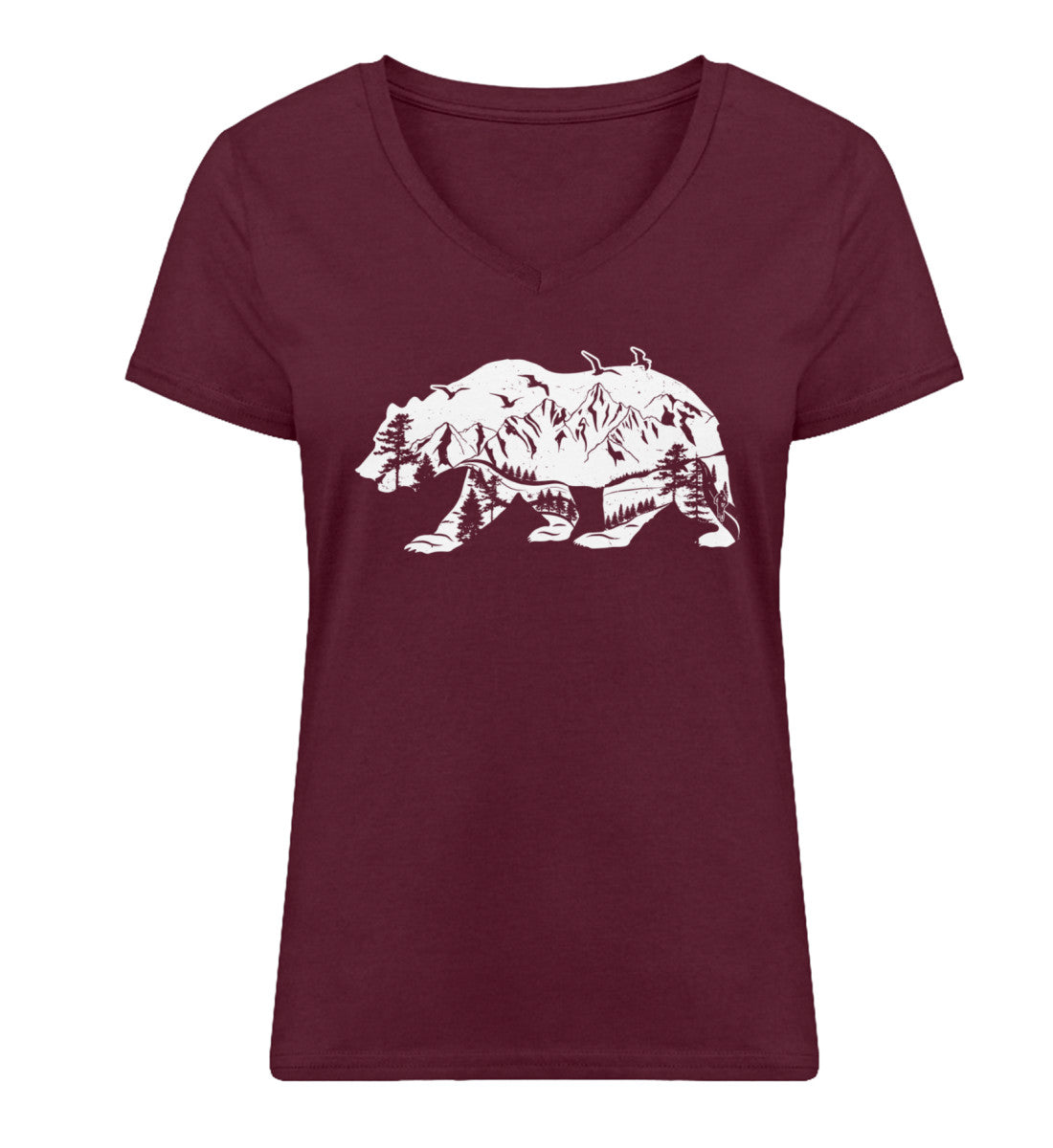 Bär und Berge Abstrakt - Damen Organic V-Neck Shirt berge camping Weinrot