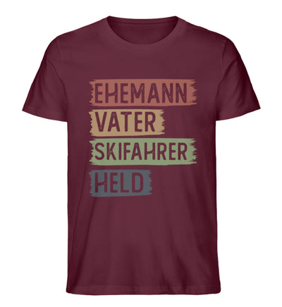 Ehemann, Vater, Skifahrer, Held - Herren Premium Organic T-Shirt ski Weinrot