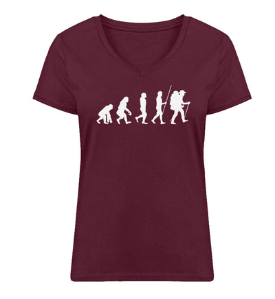 Evolution Wandermensch - Damen Organic V-Neck Shirt wandern Weinrot