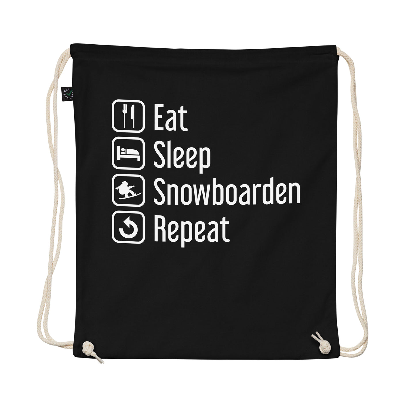 Eat Sleep Snowboarden Repeat - Organic Turnbeutel snowboarden Schwarz