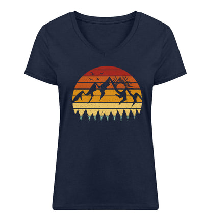 Berge Vintage - Damen Organic V-Neck Shirt berge Navyblau