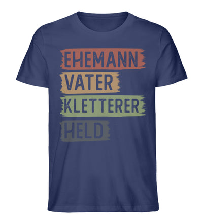 Ehemann, Vater, Kletterer, Held - Herren Organic T-Shirt klettern Navyblau