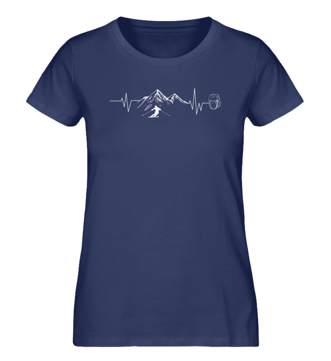 Herzschlag Berge, Bier und Ski - Damen Organic T-Shirt ski Navyblau