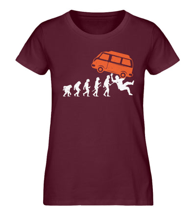 Evolution und Camping Van - Damen Organic T-Shirt camping Weinrot