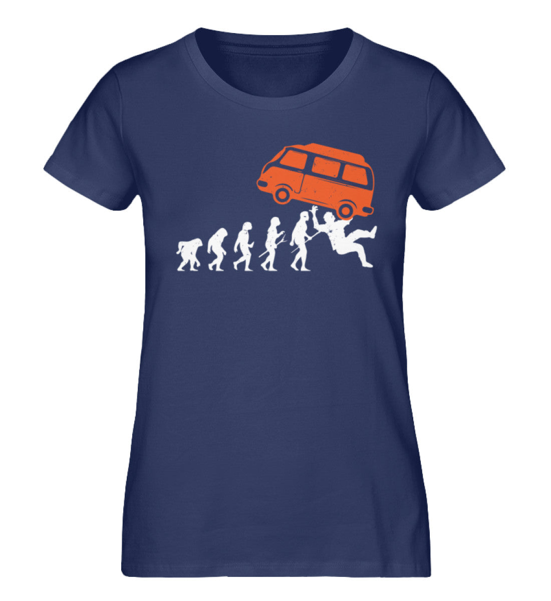 Evolution und Camping Van - Damen Organic T-Shirt camping Navyblau