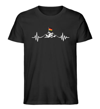 Herzschlag Berge und Deutschland Flagge - Herren Premium Organic T-Shirt berge wandern Schwarz