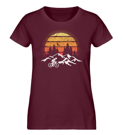 Radfahrer und Sonne Vintage - Damen Premium Organic T-Shirt fahrrad mountainbike Weinrot
