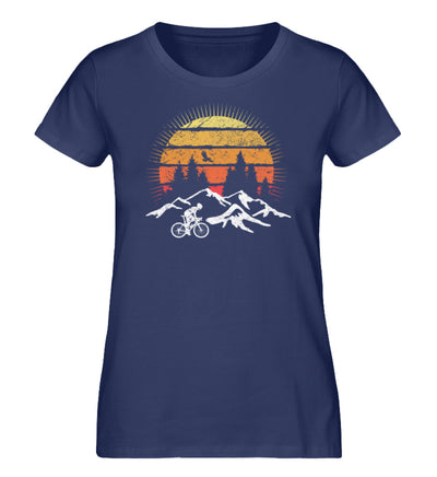 Radfahrer und Sonne Vintage - Damen Premium Organic T-Shirt fahrrad mountainbike Navyblau