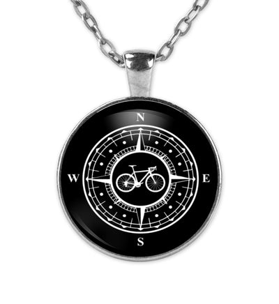Fahrrad im Kompass - Halskette mit Anhänger fahrrad mountainbike Silber
