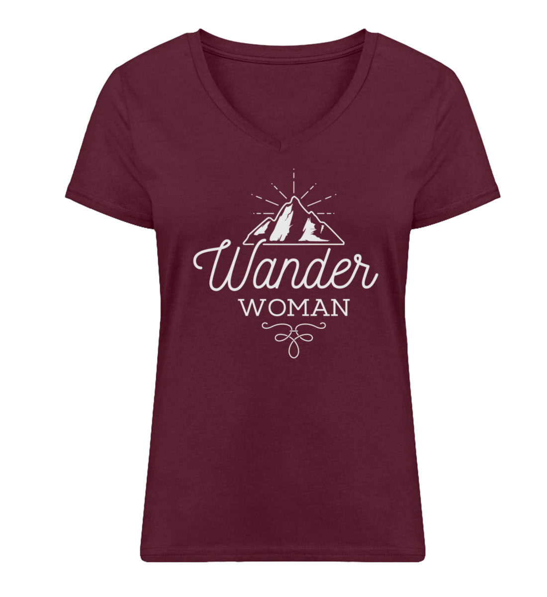 Wander Woman - Damen Organic V-Neck Shirt Weinrot