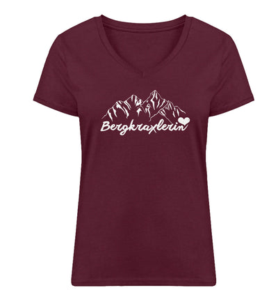 Bergkraxlerin - Damen Organic V-Neck Shirt berge wandern Weinrot