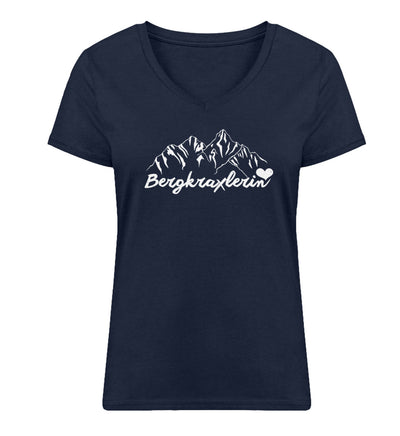 Bergkraxlerin - Damen Organic V-Neck Shirt berge wandern Navyblau