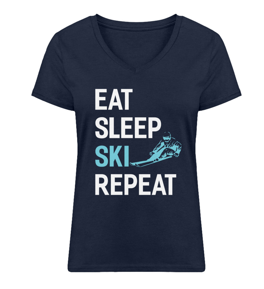 Eat Sleep Ski Repeat - Damen Organic V-Neck Shirt klettern Navyblau