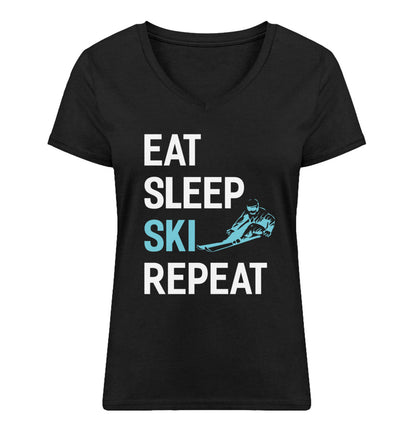 Eat Sleep Ski Repeat - Damen Organic V-Neck Shirt klettern Schwarz
