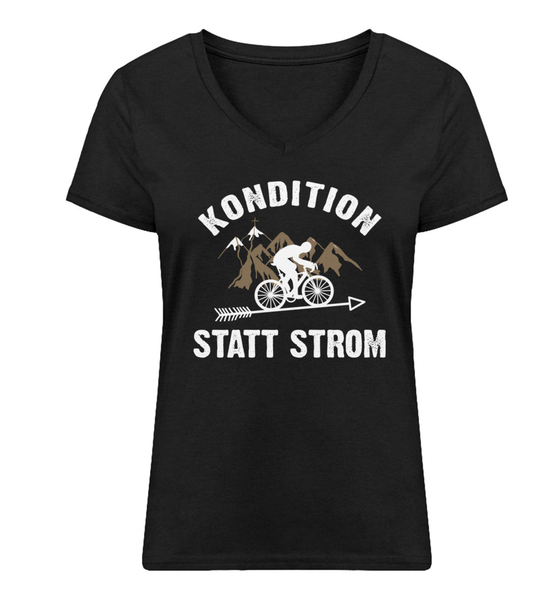 Kondition statt Strom - Damen Organic V-Neck Shirt fahrrad mountainbike Schwarz