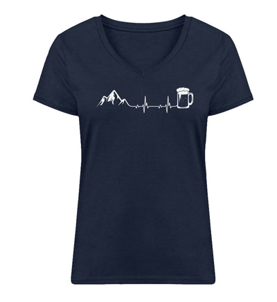Herzschlag Berge und Bier - Damen Organic V-Neck Shirt berge klettern wandern Navyblau