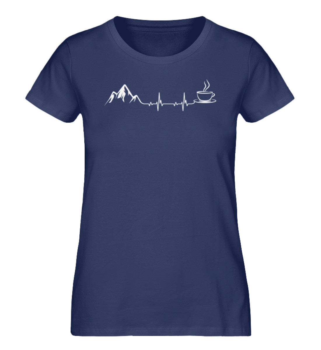 Herzschlag - Berge und Kaffee - Damen Premium Organic T-Shirt berge wandern Navyblau