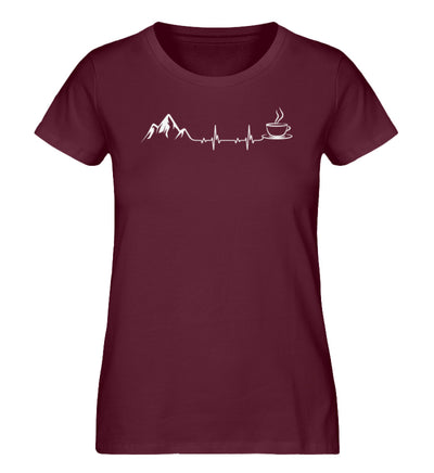 Herzschlag - Berge und Kaffee - Damen Premium Organic T-Shirt berge wandern Weinrot