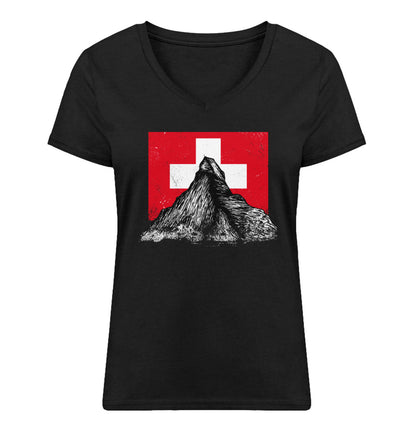 Walliser Alpen Schweiz - Damen Organic V-Neck Shirt Schwarz