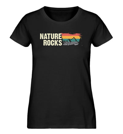 Nature Rocks - Damen Organic T-Shirt berge camping wandern Schwarz
