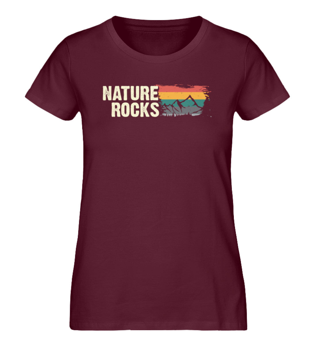 Nature Rocks - Damen Organic T-Shirt berge camping wandern Weinrot