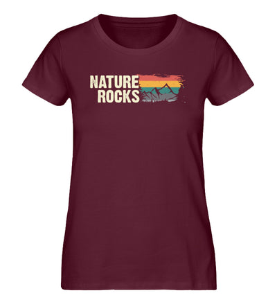 Nature Rocks - Damen Organic T-Shirt berge camping wandern Weinrot