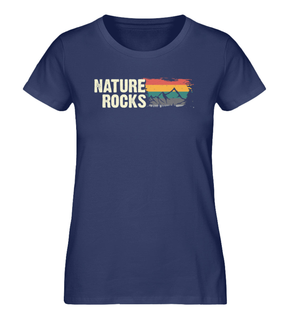 Nature Rocks - Damen Organic T-Shirt berge camping wandern Navyblau